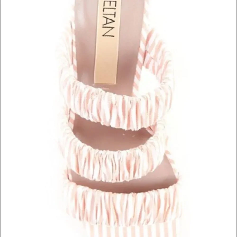 Deltan Sandal Women Size 8 Dusty Pink Striped Three Band Slides Round Heel NWOT